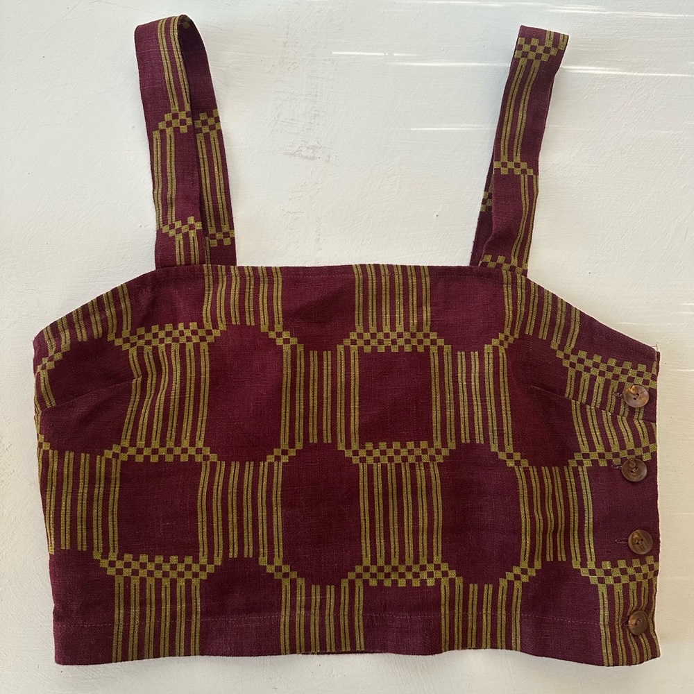 Paloma Wool Linen Geometric Side Button Crop Top
